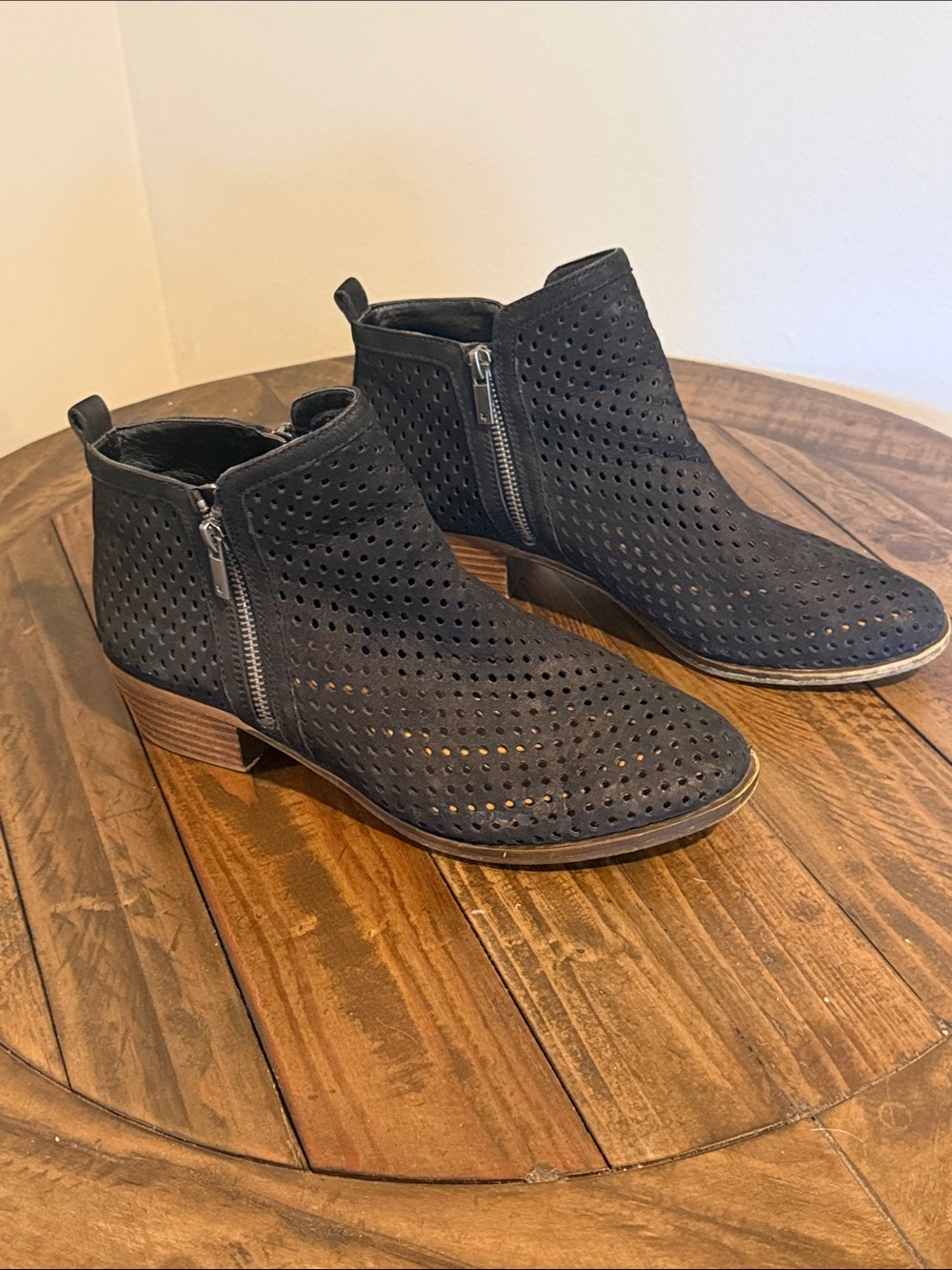 Lucky Brand Black Perforated Side-Zip Ankle Booties
